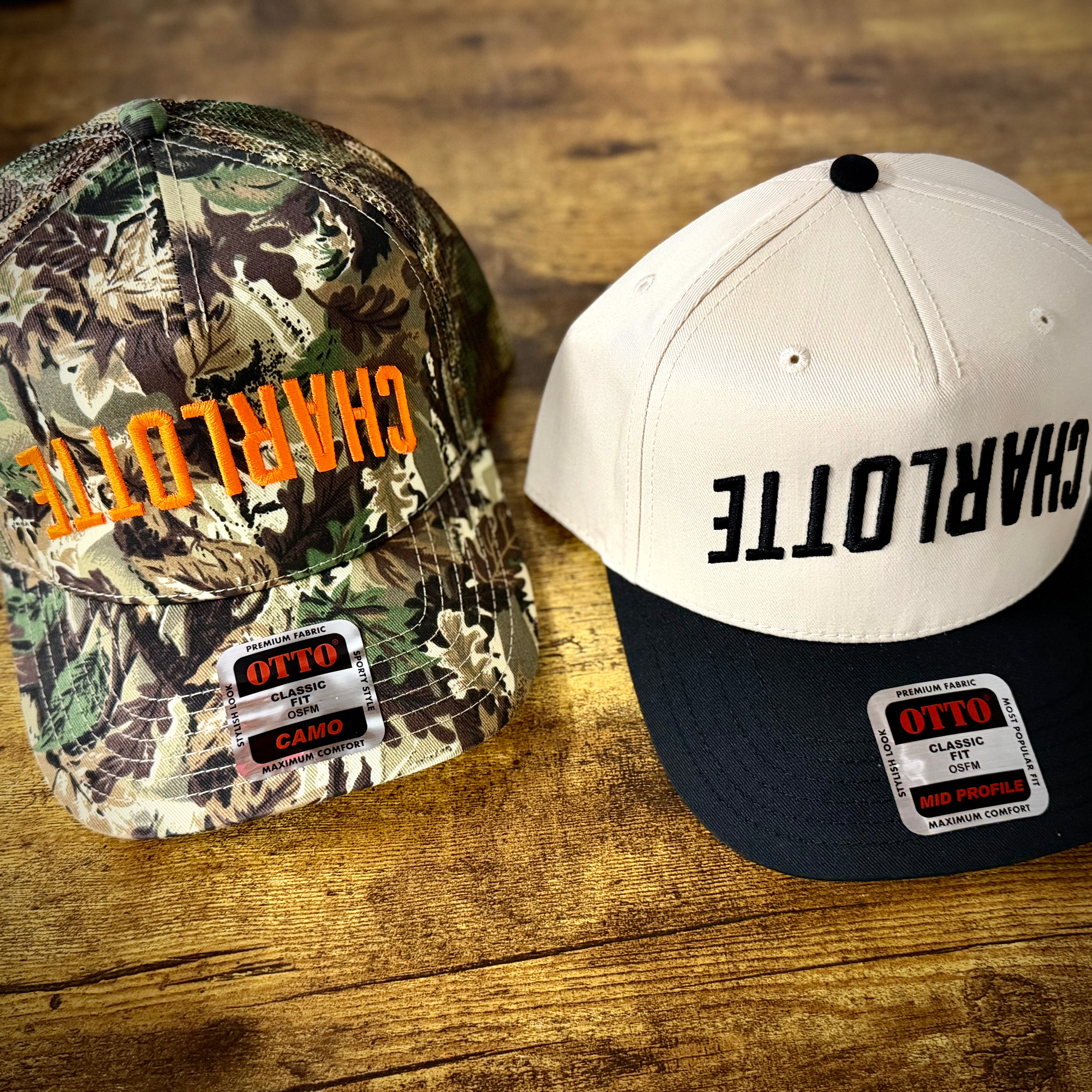 CHARLOTTE Upside Down 3D Puff Embroidered Otto Snapback Hat