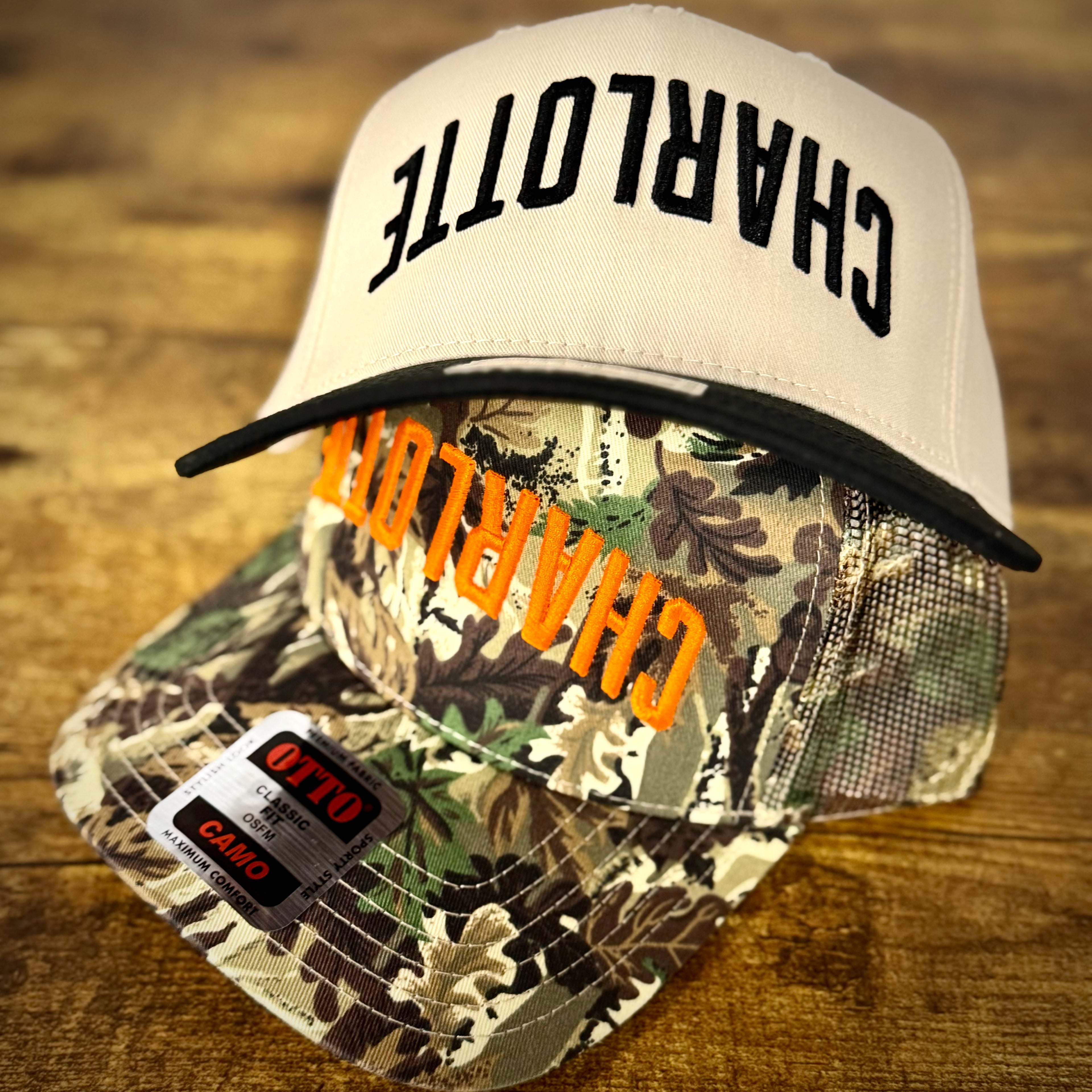 CHARLOTTE Upside Down 3D Puff Embroidered Otto Snapback Hat