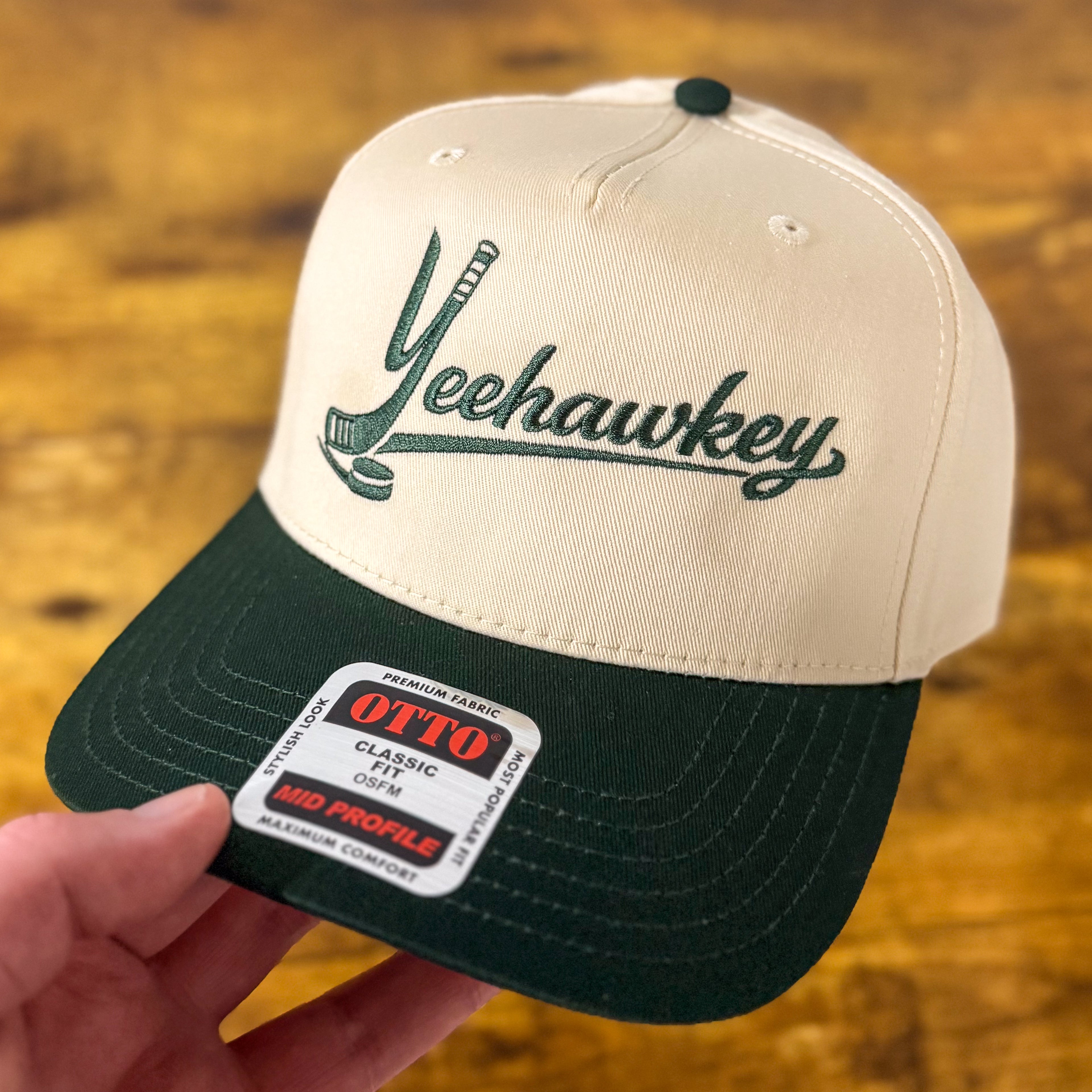 “Yeehawkey” Dallas Hockey Natural/Green Otto Snapback Hat